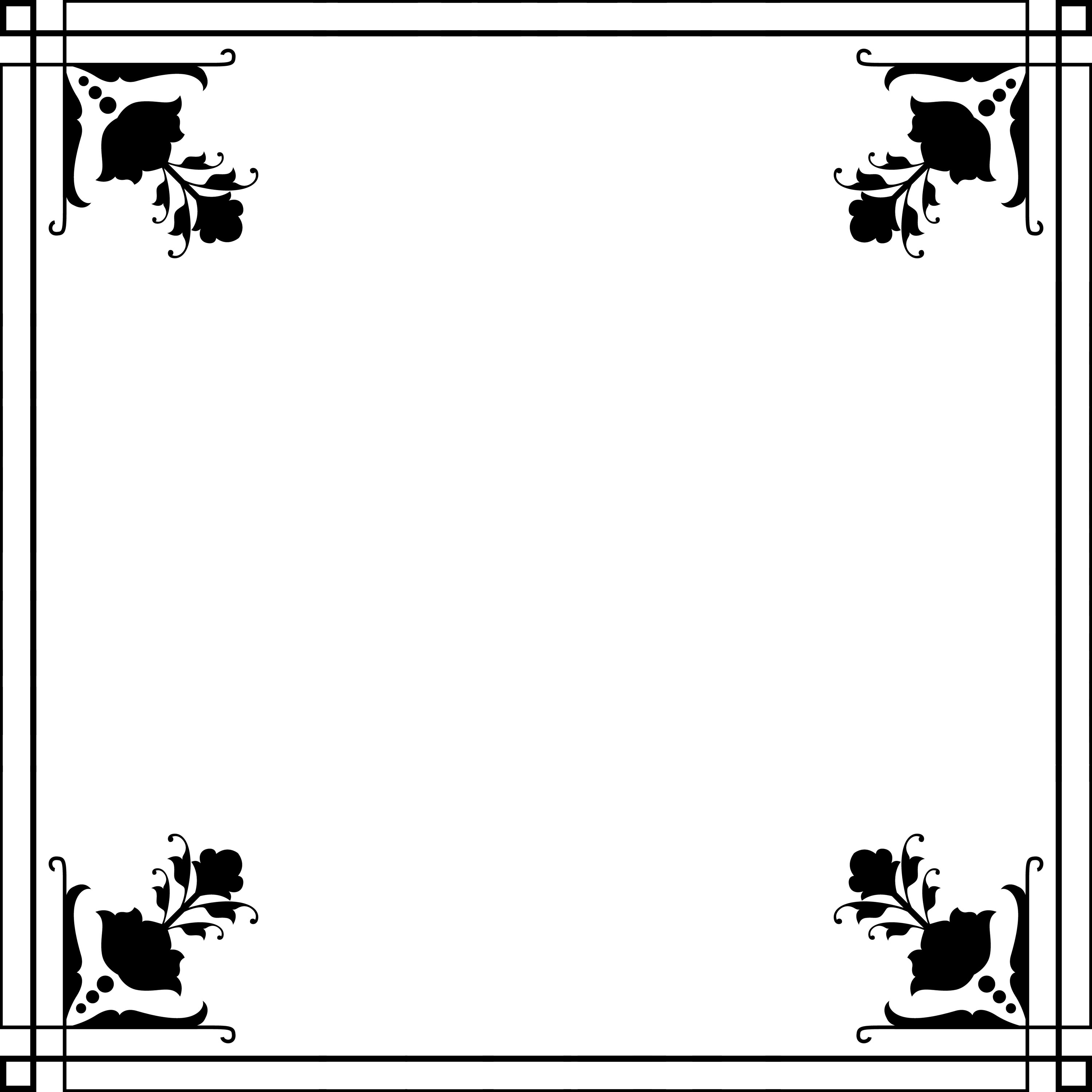 花のフレーム枠イラスト-白黒・シンプルな模様