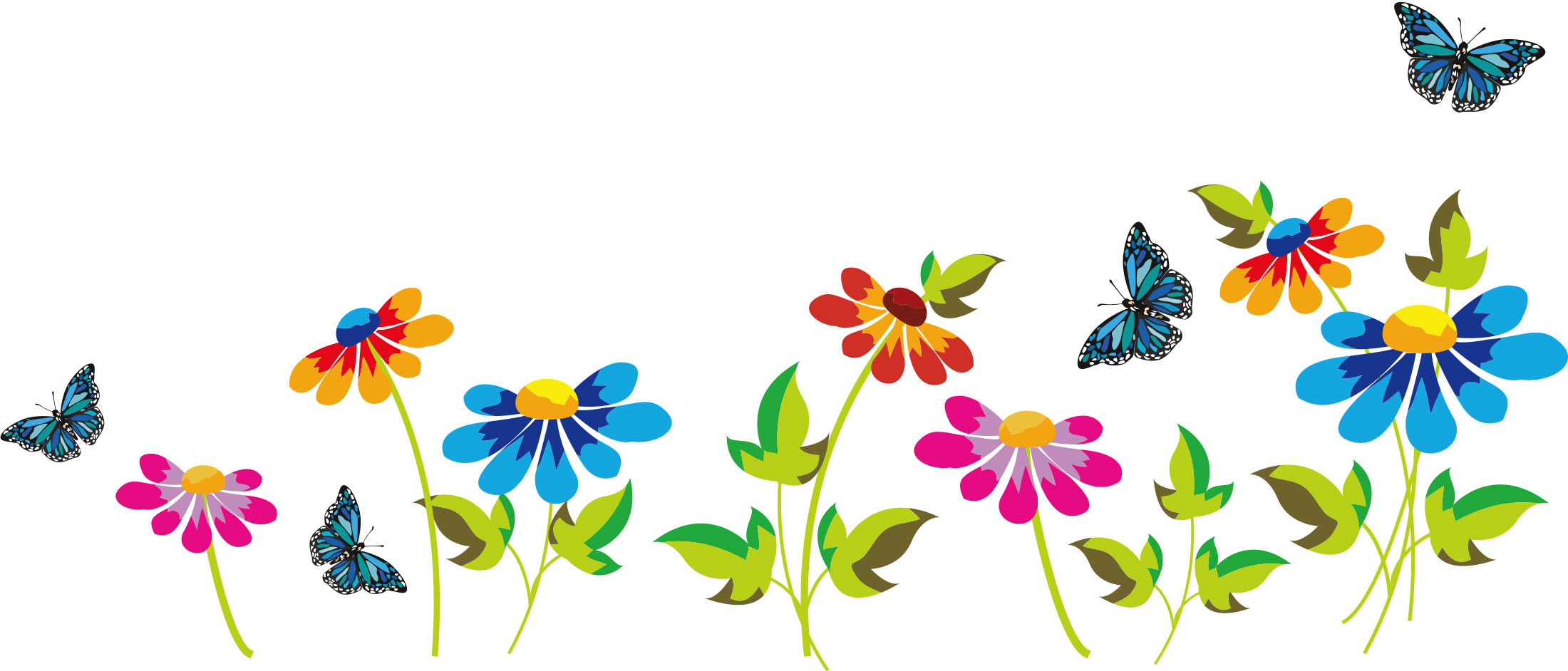 画像サンプル-ポップな花と蝶々