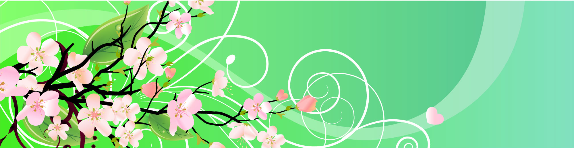 花や葉のイラスト フリー素材 バナー タイトル枠no 058 ピンク 枝葉 緑バック