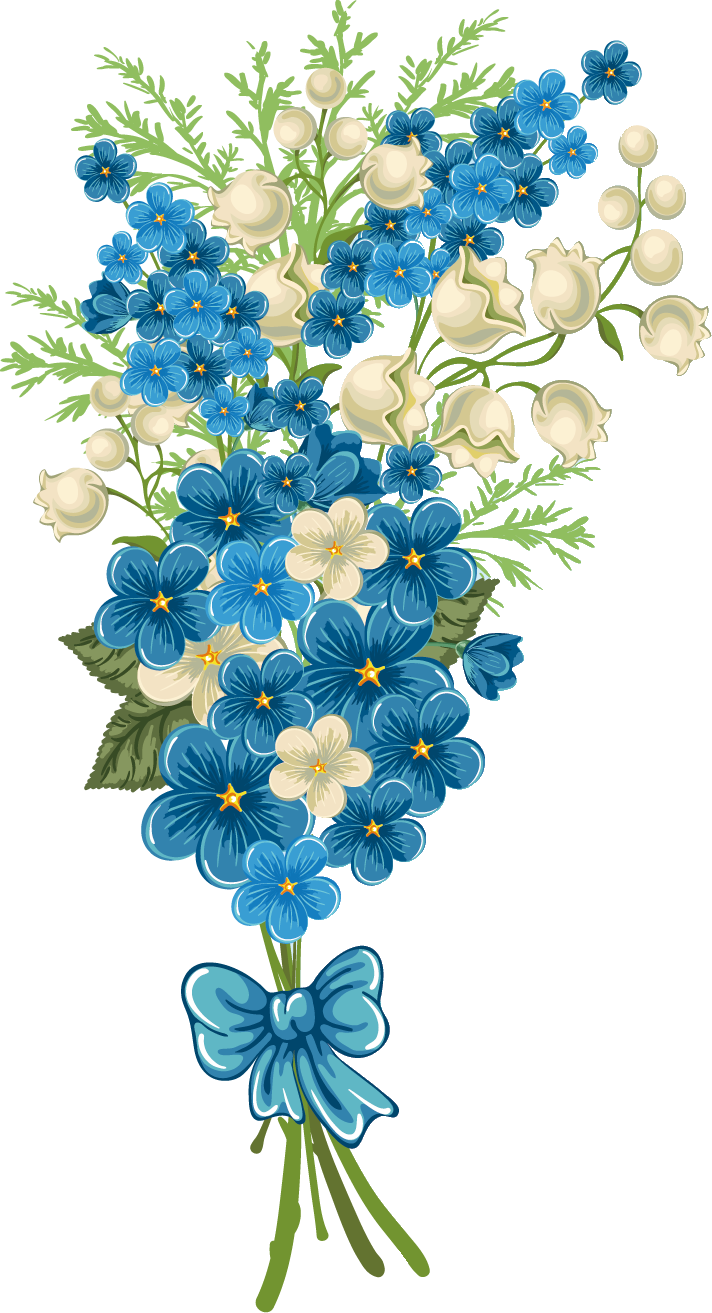 花束のイラスト 画像no 009 鈴蘭と青い花の束 無料のフリー素材集 百花繚乱