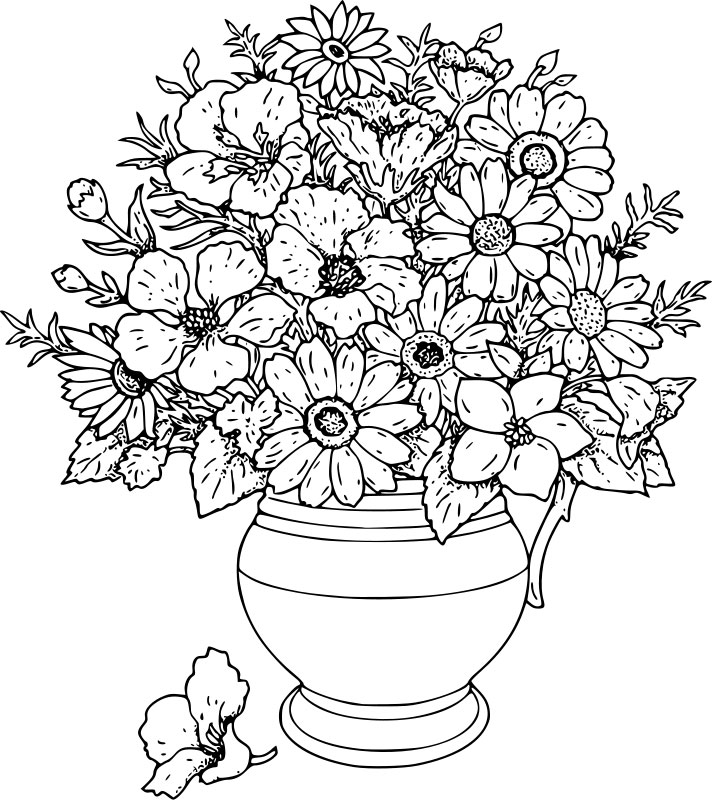 花束のイラスト 画像no 027 白黒の花瓶 手書き風 無料のフリー素材集 百花繚乱