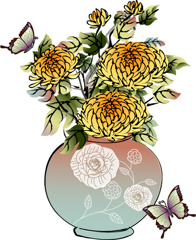 きく 菊 のイラスト 画像no 14 菊の花瓶 手書き風 無料のフリー素材集 百花繚乱