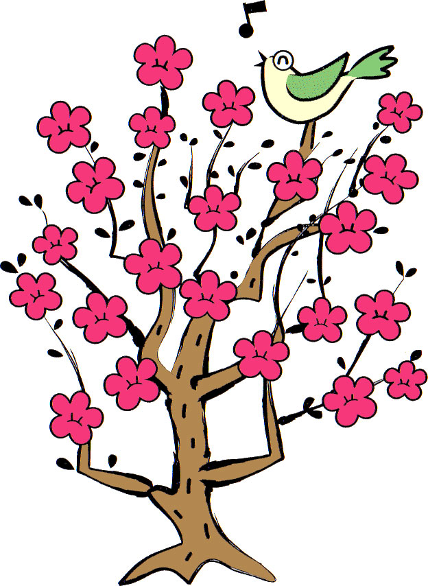 うめ 梅 のイラスト 画像no 008 梅の木とウグイス 無料のフリー素材集 百花繚乱