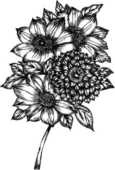 花のイラスト 花束 白黒 モノクロ 無料のフリー素材集 百花繚乱