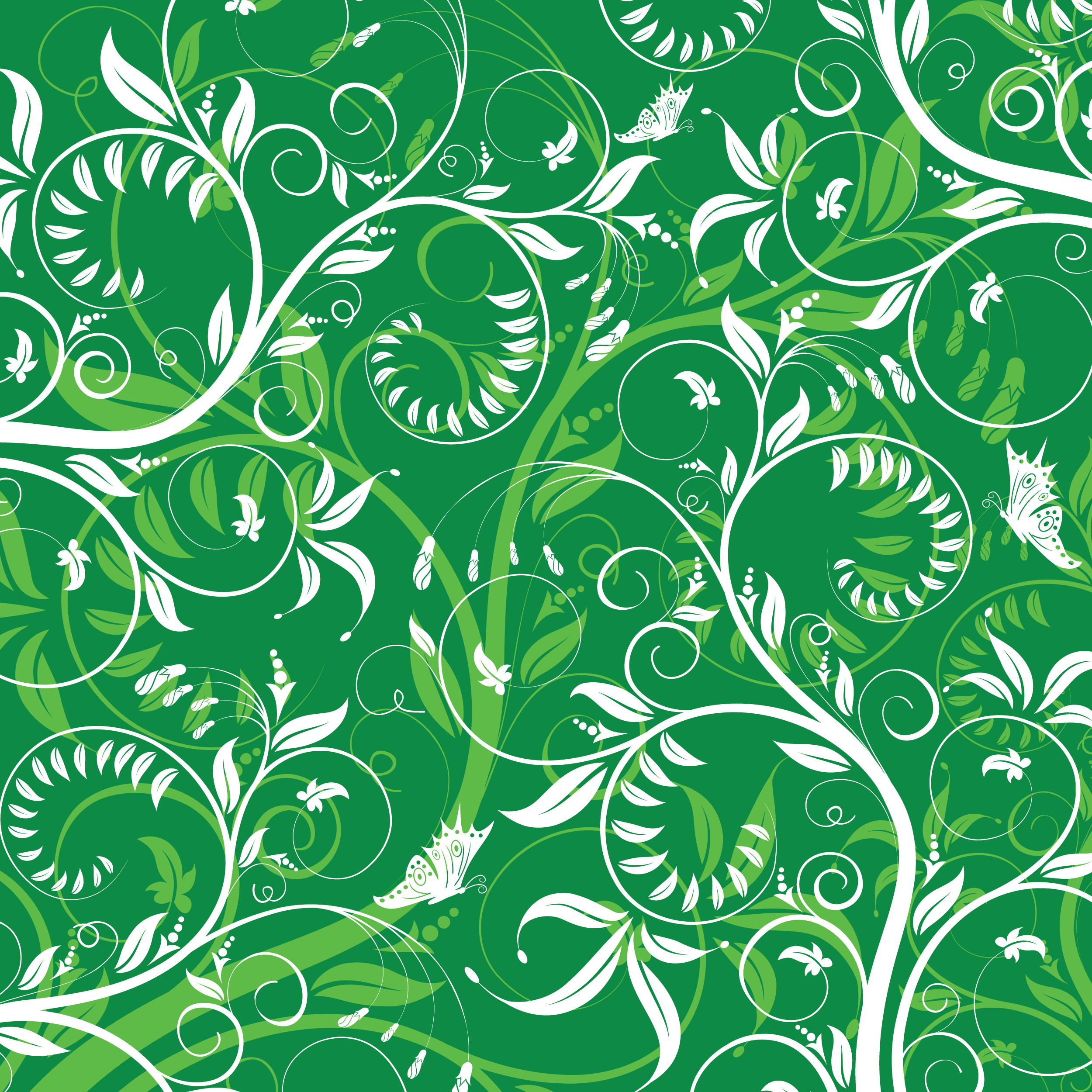 葉っぱや草木のイラスト 壁紙 背景no 041 白と緑 茎蔓 蝶