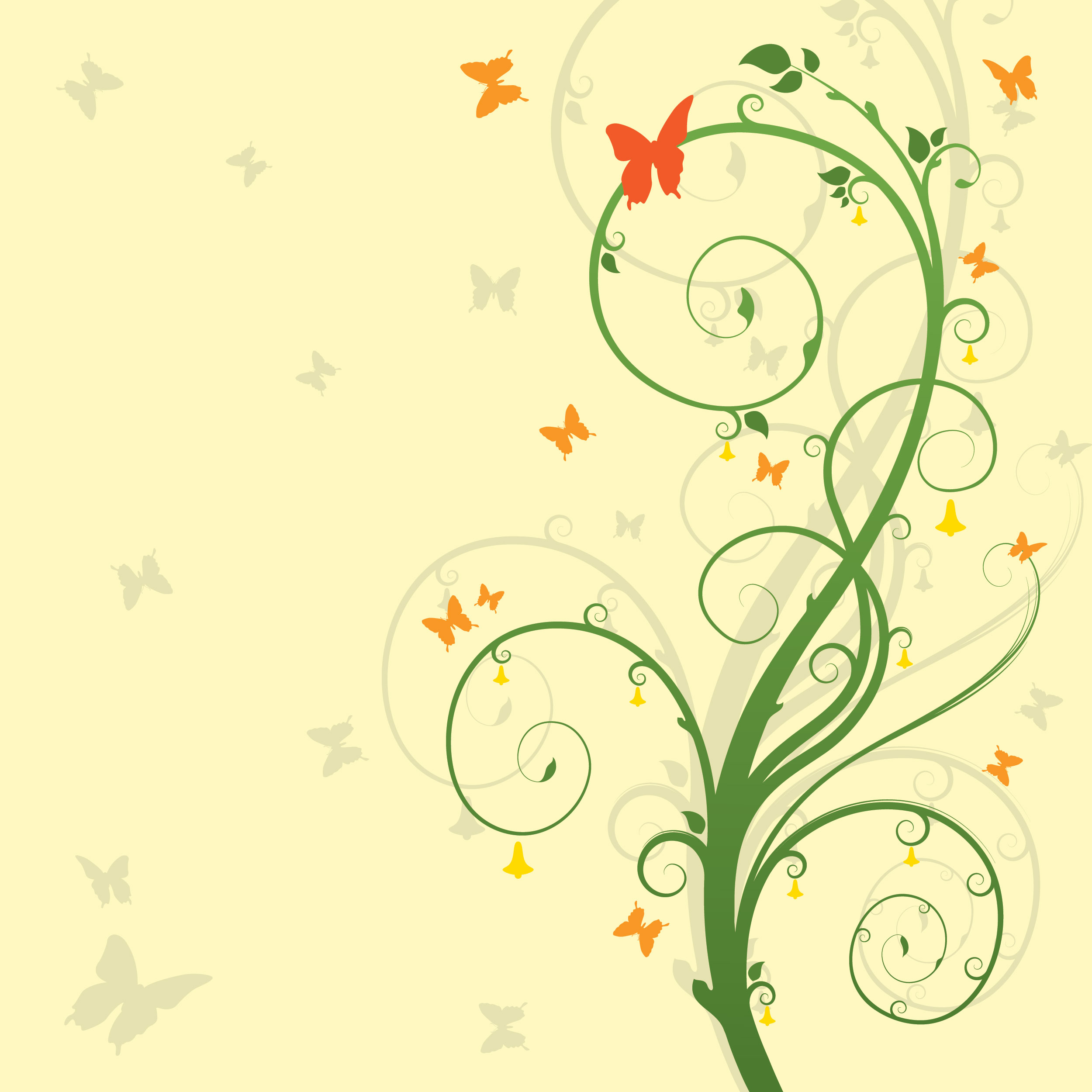 葉っぱや草木のイラスト 壁紙 背景no 109 茎つる 蝶 影