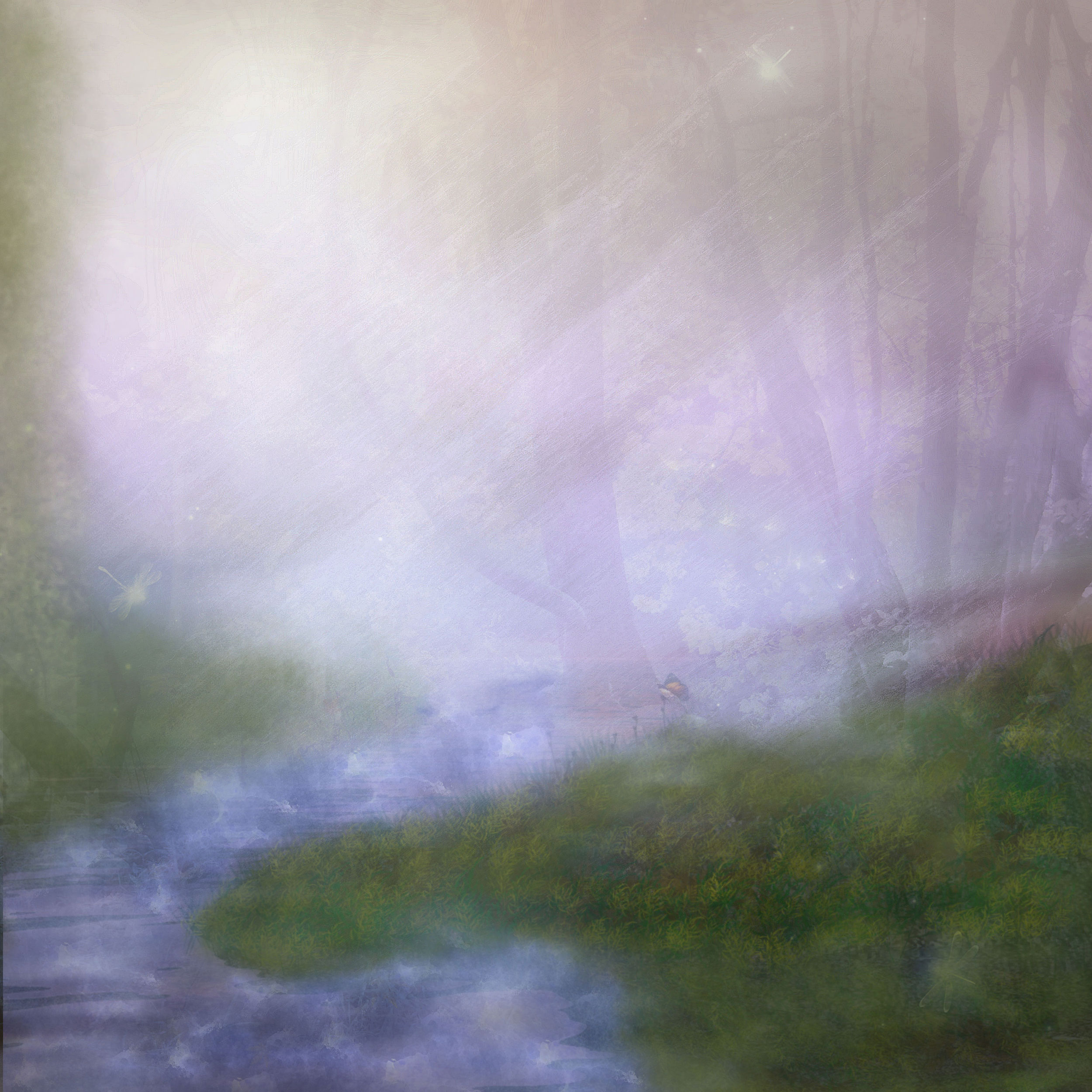 葉っぱや草木のイラスト 壁紙 背景no 140 幻想的 森林 川