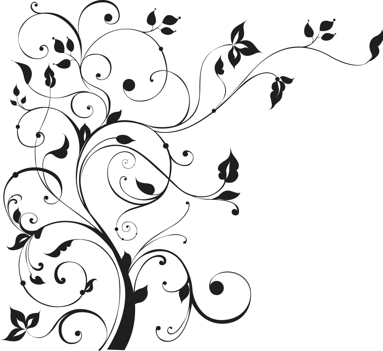 葉っぱや草木のイラスト 画像 フリー素材 白黒no 452 木 枝葉 蔓 白黒