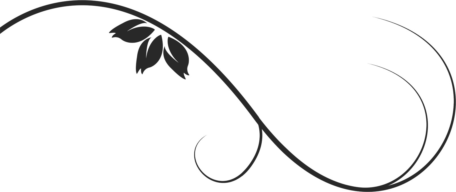 葉っぱの見本画像-白黒・茎葉・カーブ